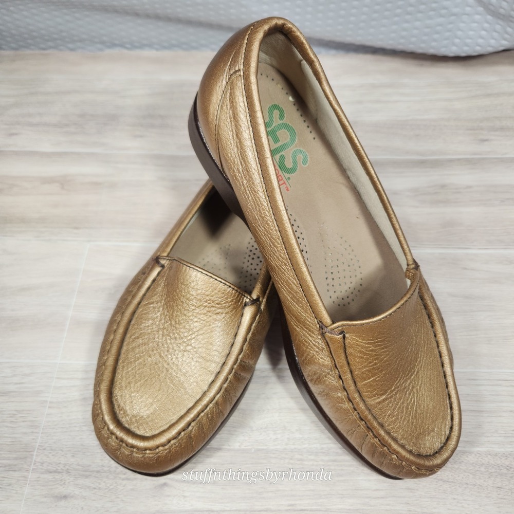 SAS Simplify Tripad Comfortβ Slip On Loafer Leather Shoe Bronze Ladies 6 1/2 WW
